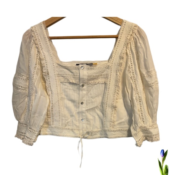 Ralph Lauren of white Blouse with Square Neckline and Puff Sleeves Size 4